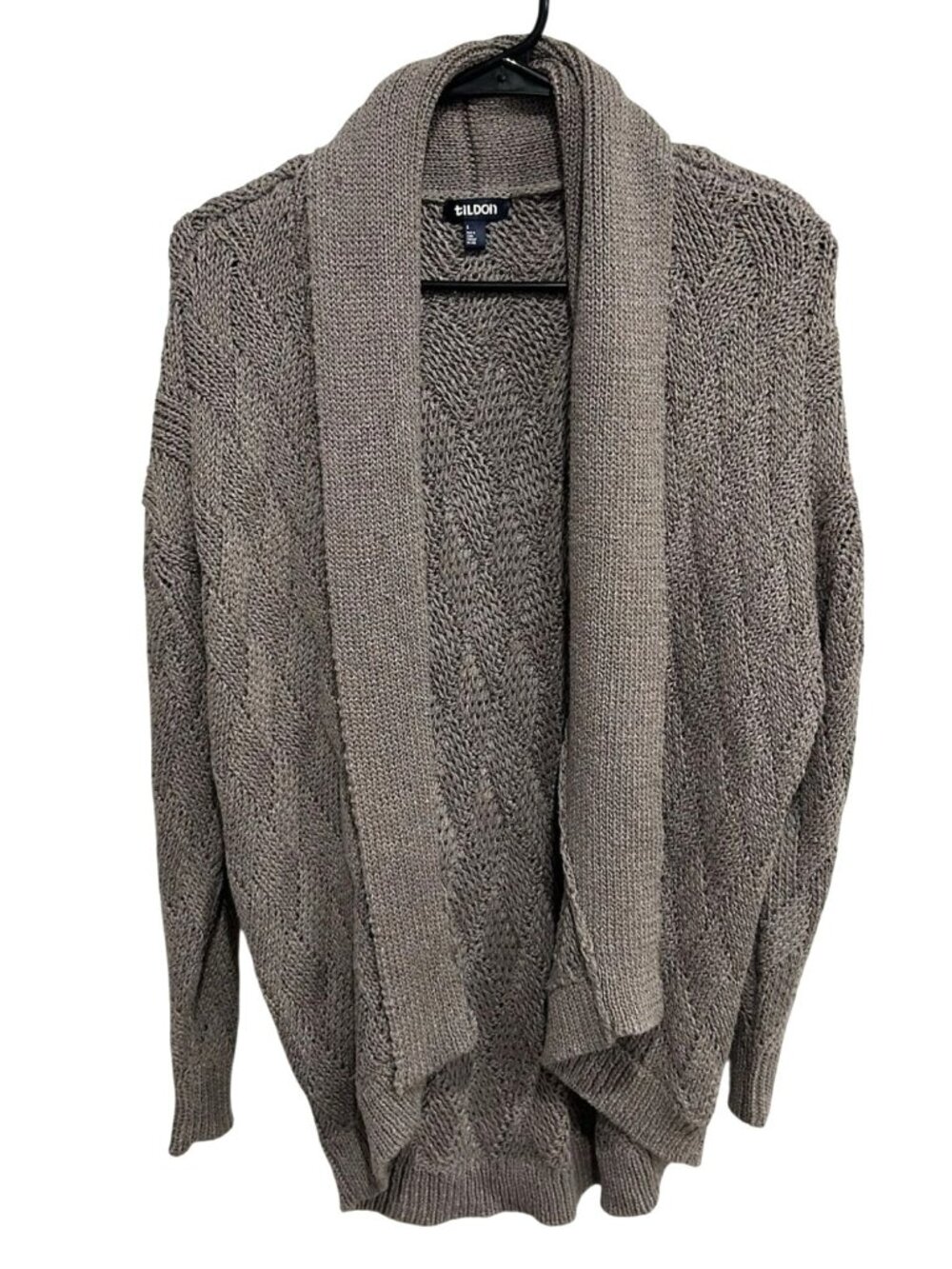 Tildon Small Brown Open Front Knit Cardigan Sweater Shawl Collar Cozycore Boho